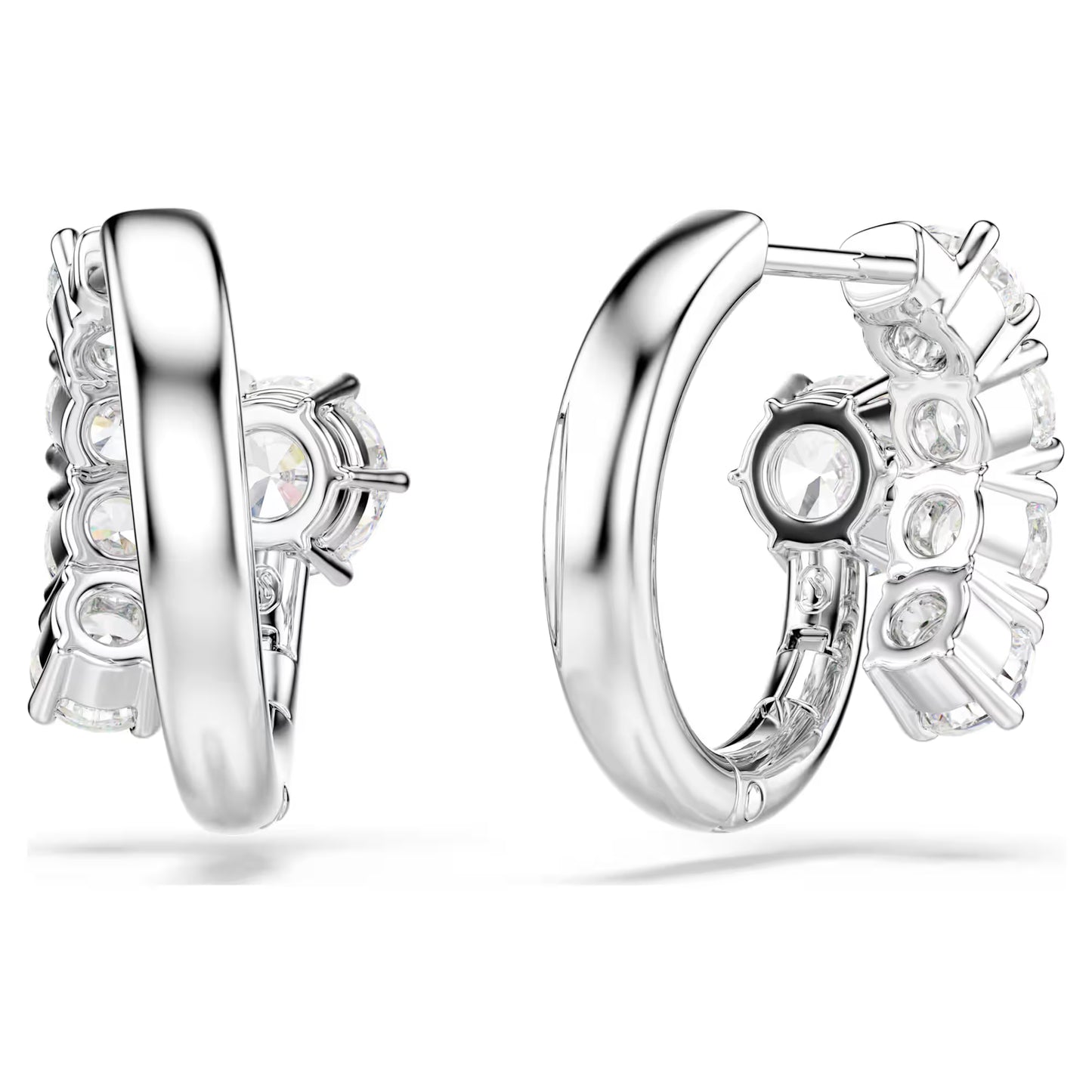 Matrix hoop earrings Round cut, White, Rhodium plated
