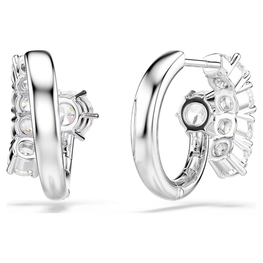 Matrix hoop earrings Round cut, White, Rhodium plated