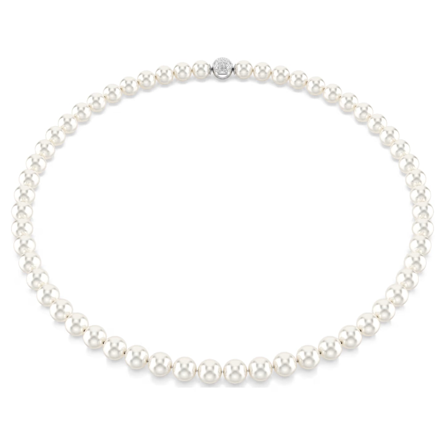 Matrix necklace, Crystal pearl, White, Rhodium plated