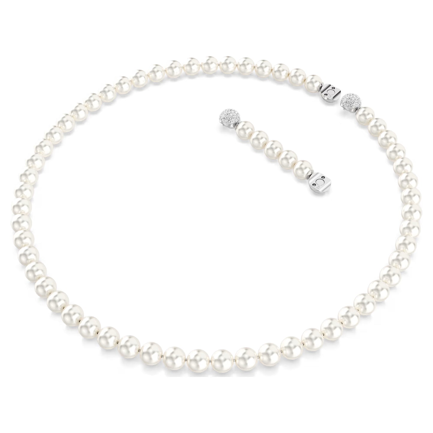 Matrix necklace, Crystal pearl, White, Rhodium plated