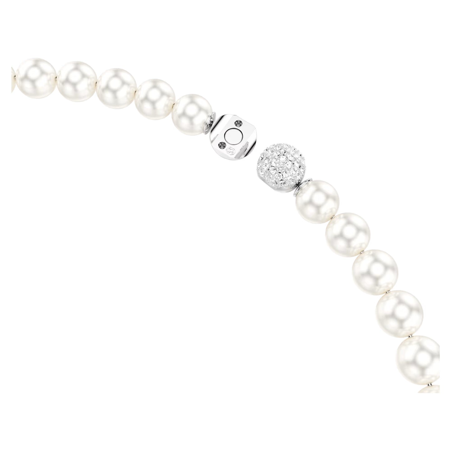 Matrix necklace, Crystal pearl, White, Rhodium plated