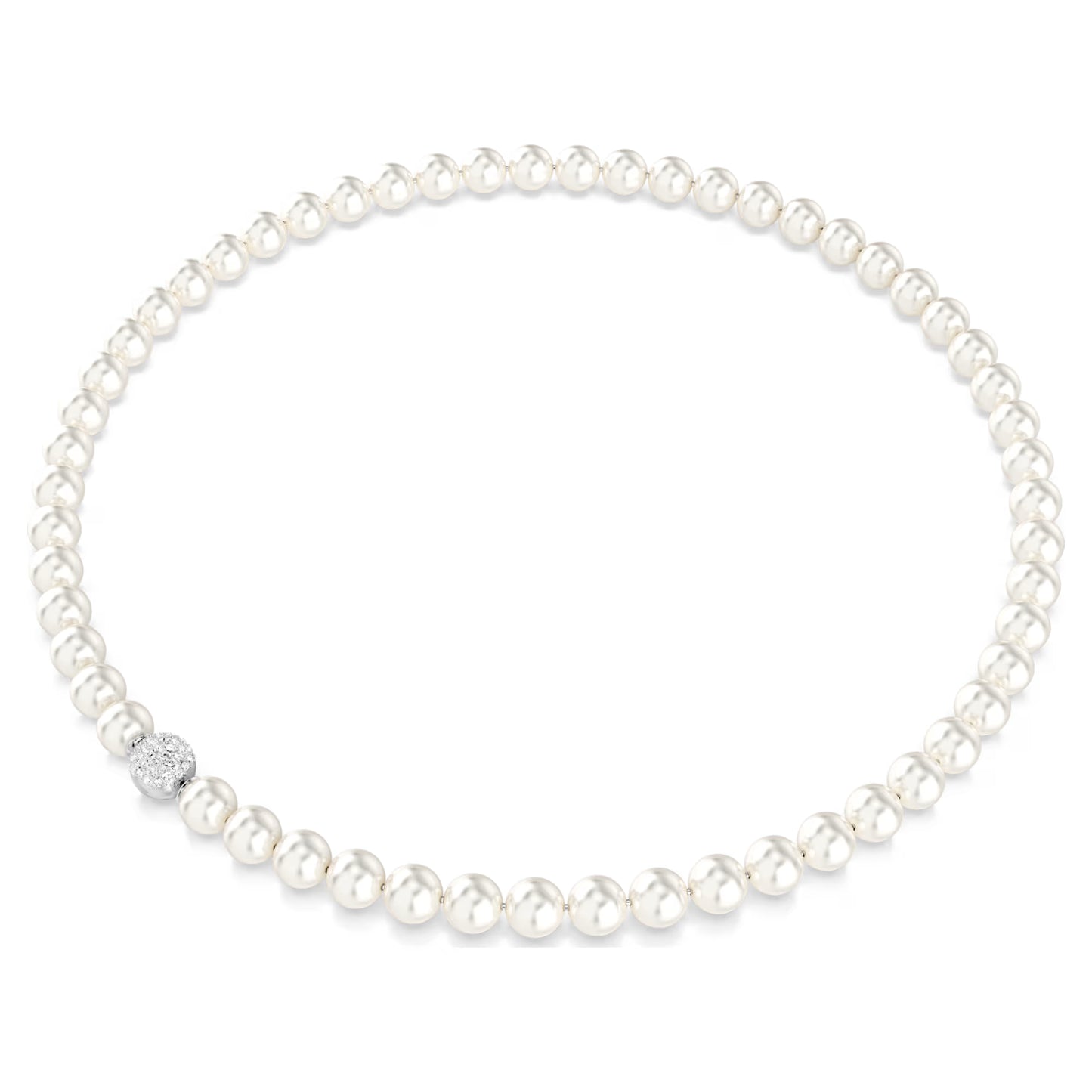 Matrix necklace, Crystal pearl, White, Rhodium plated