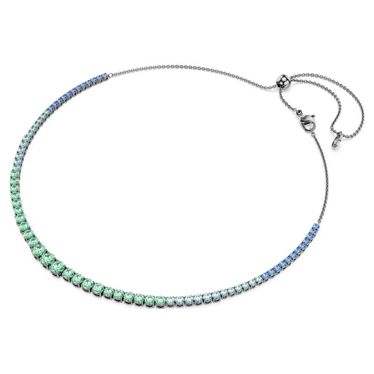 Matrix necklace, Gradient of round cuts, Multicoloured, Ruthenium plated