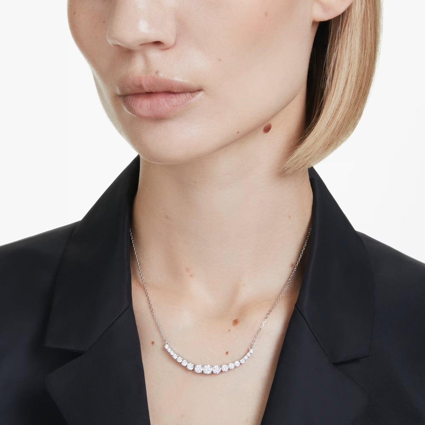 Matrix necklace, Gradient of round cuts, Rhodium