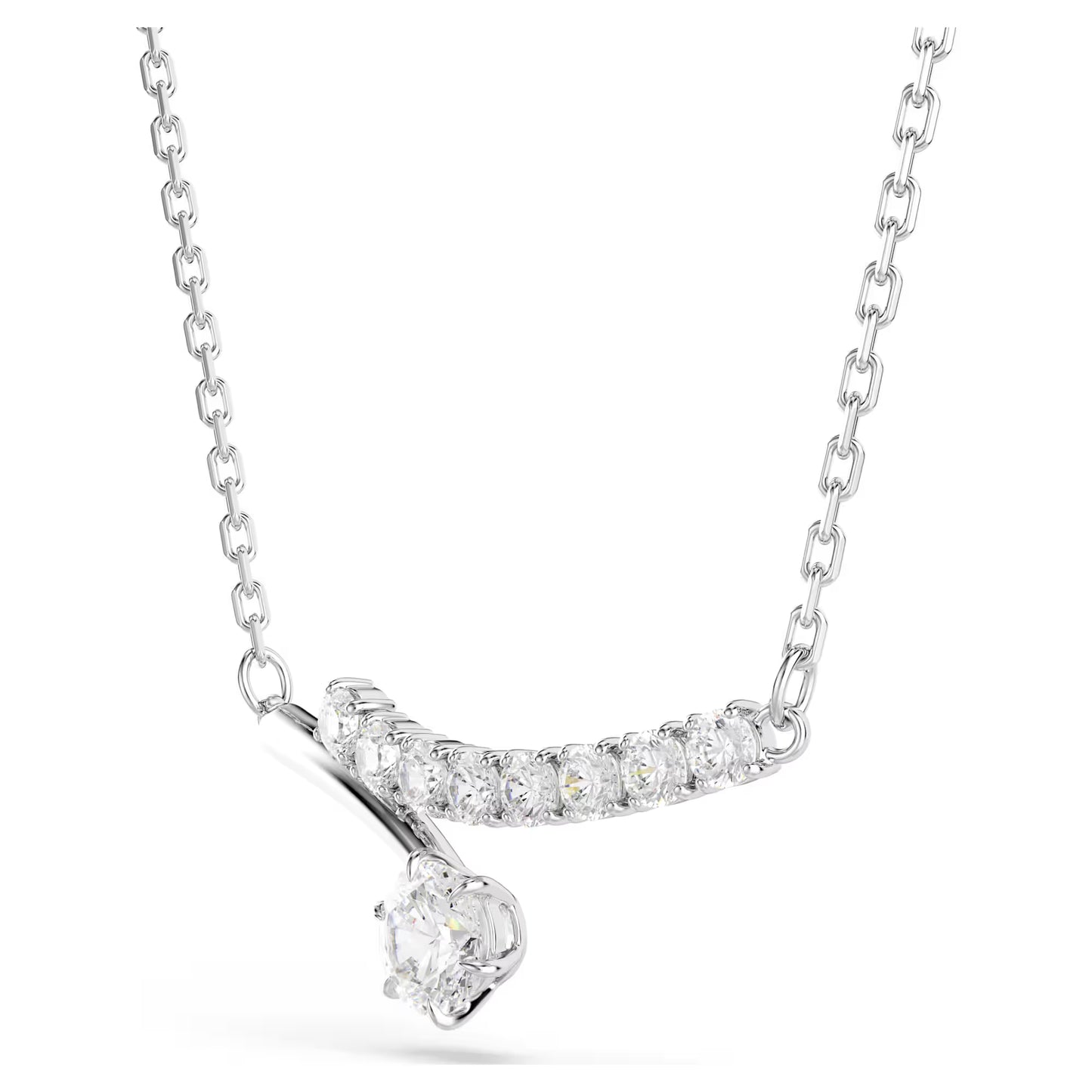 Matrix necklace, Round cut, White, Rhodium plated