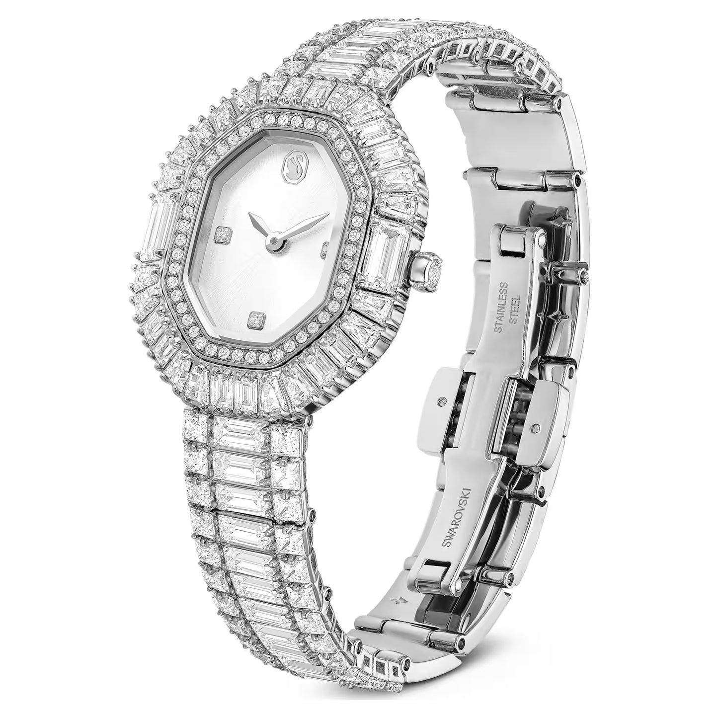 Matrix octagon watch, Baguette cut, Metal bracelet, Silver Tone, Stainless steel