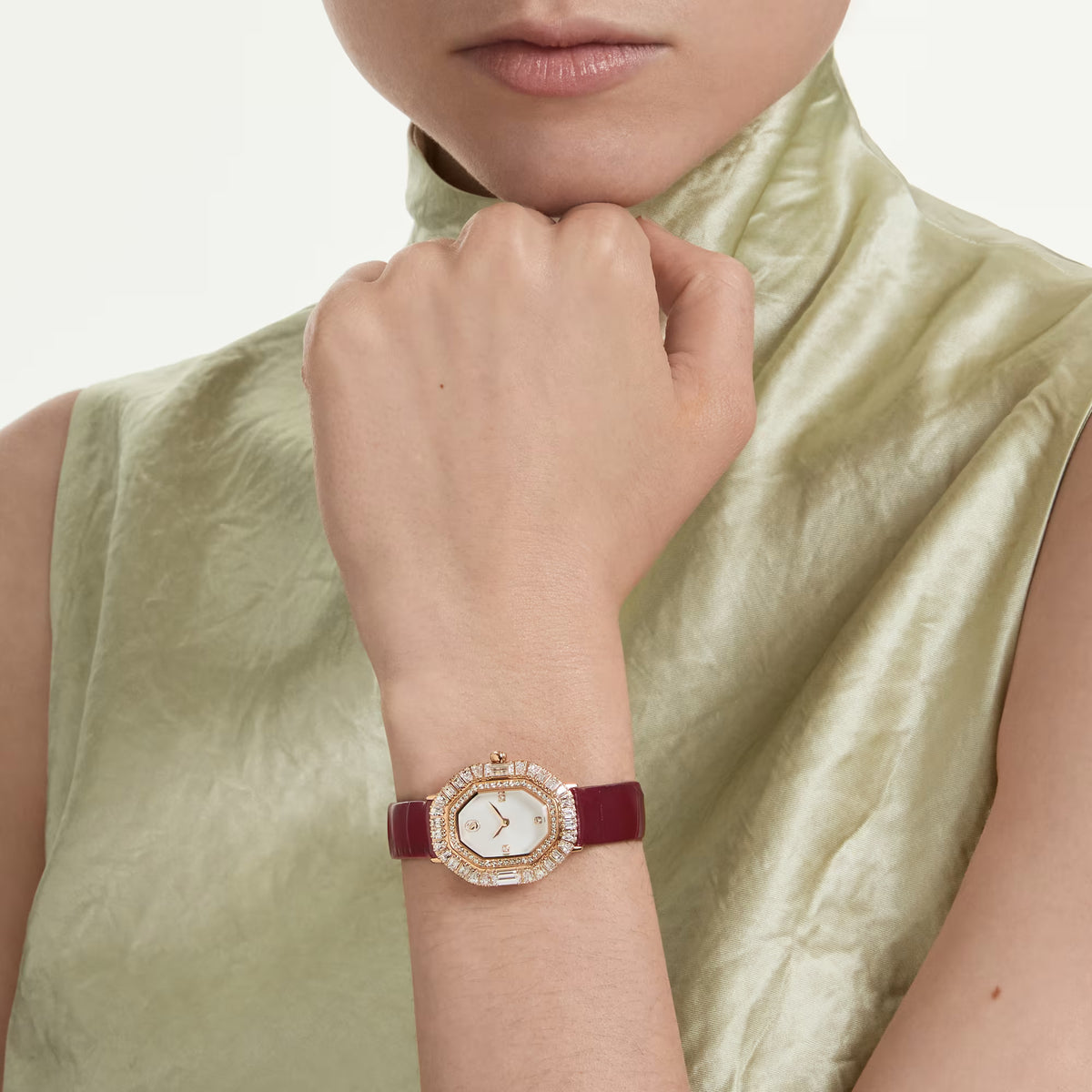 Matrix octagon watch, Leather strap, Rose gold tone, Rose gold-tone finish