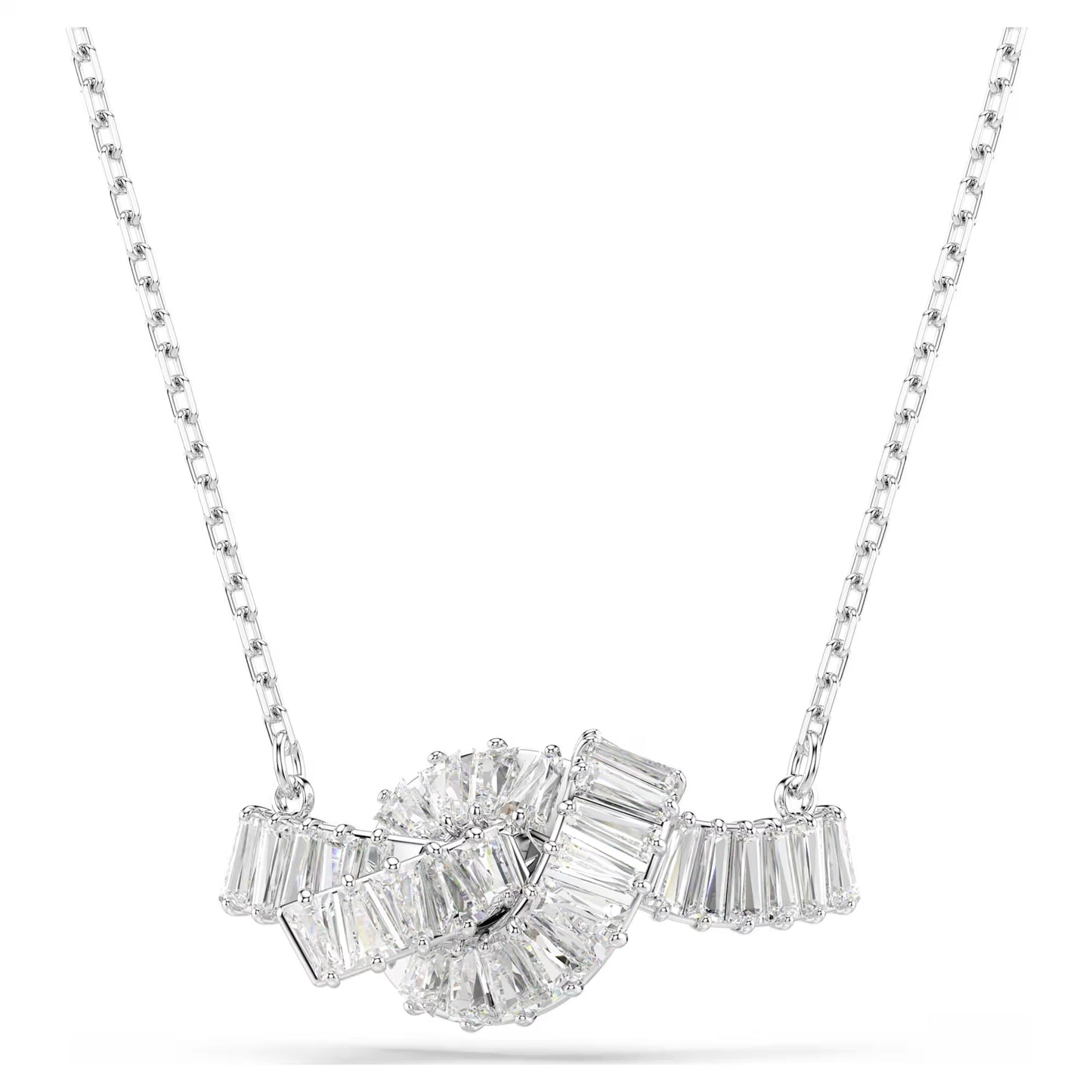 Matrix pendant, Baguette cut, Knot, White, Rhodium plated