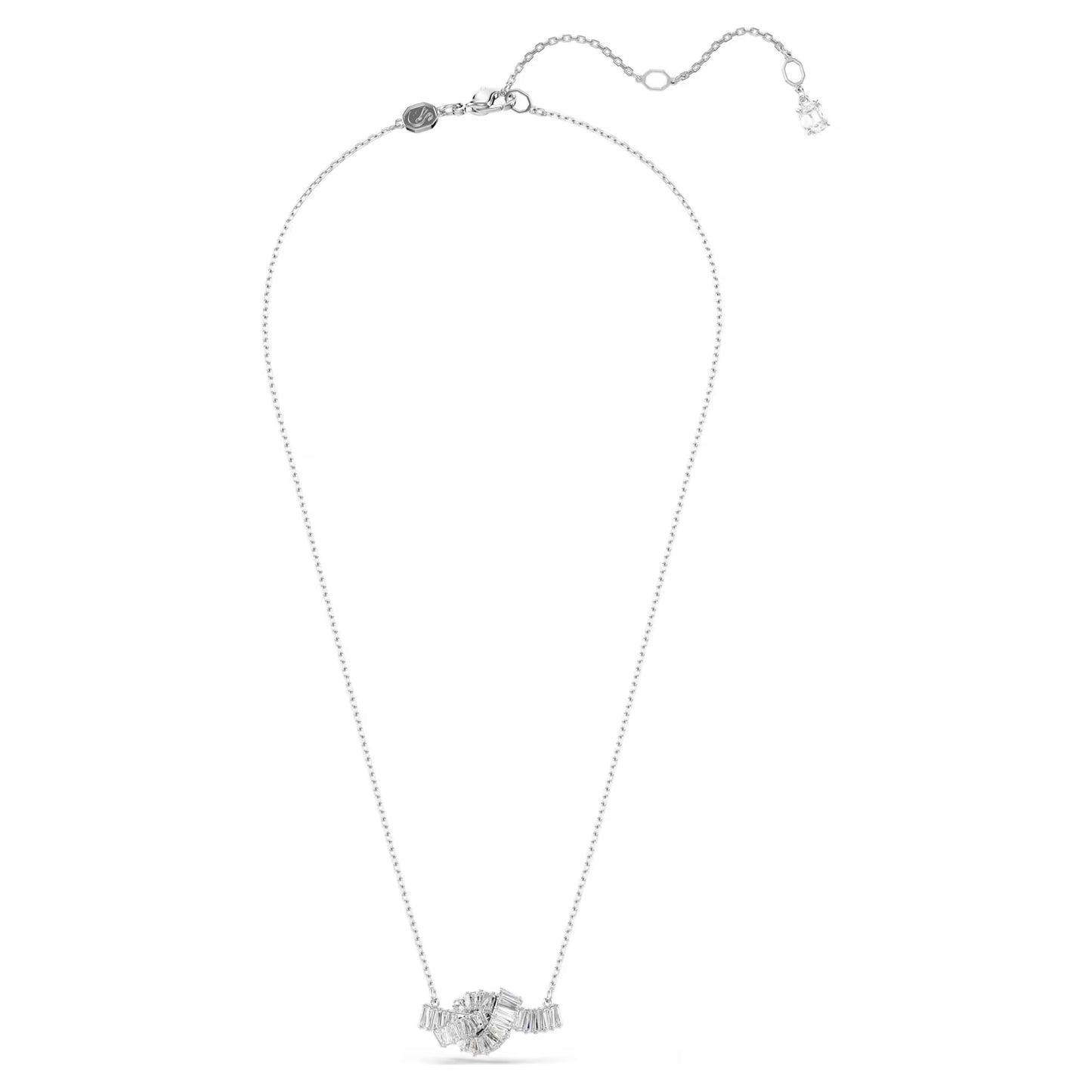 Matrix pendant, Baguette cut, Knot, White, Rhodium plated