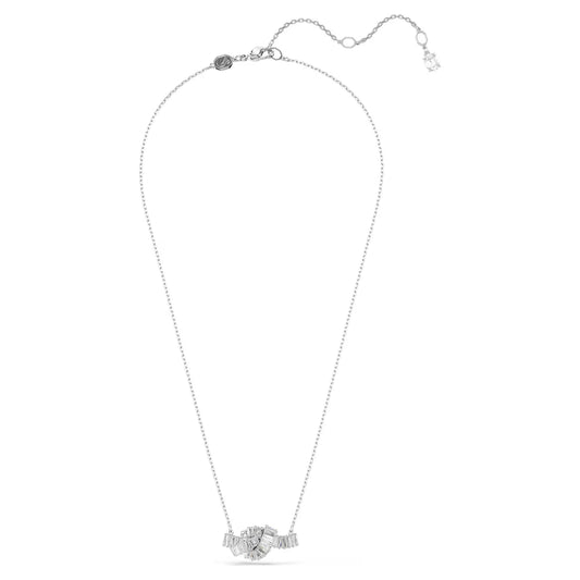 Matrix pendant, Baguette cut, Knot, White, Rhodium plated