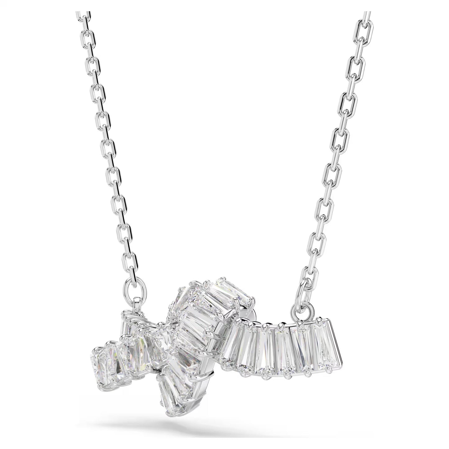 Matrix pendant, Baguette cut, Knot, White, Rhodium plated