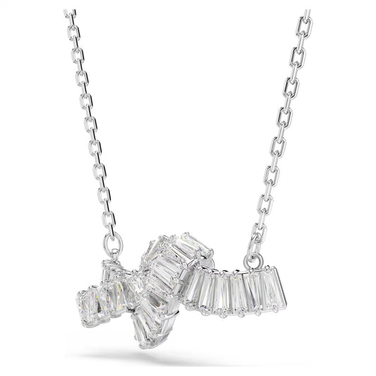 Matrix pendant, Baguette cut, Knot, White, Rhodium plated