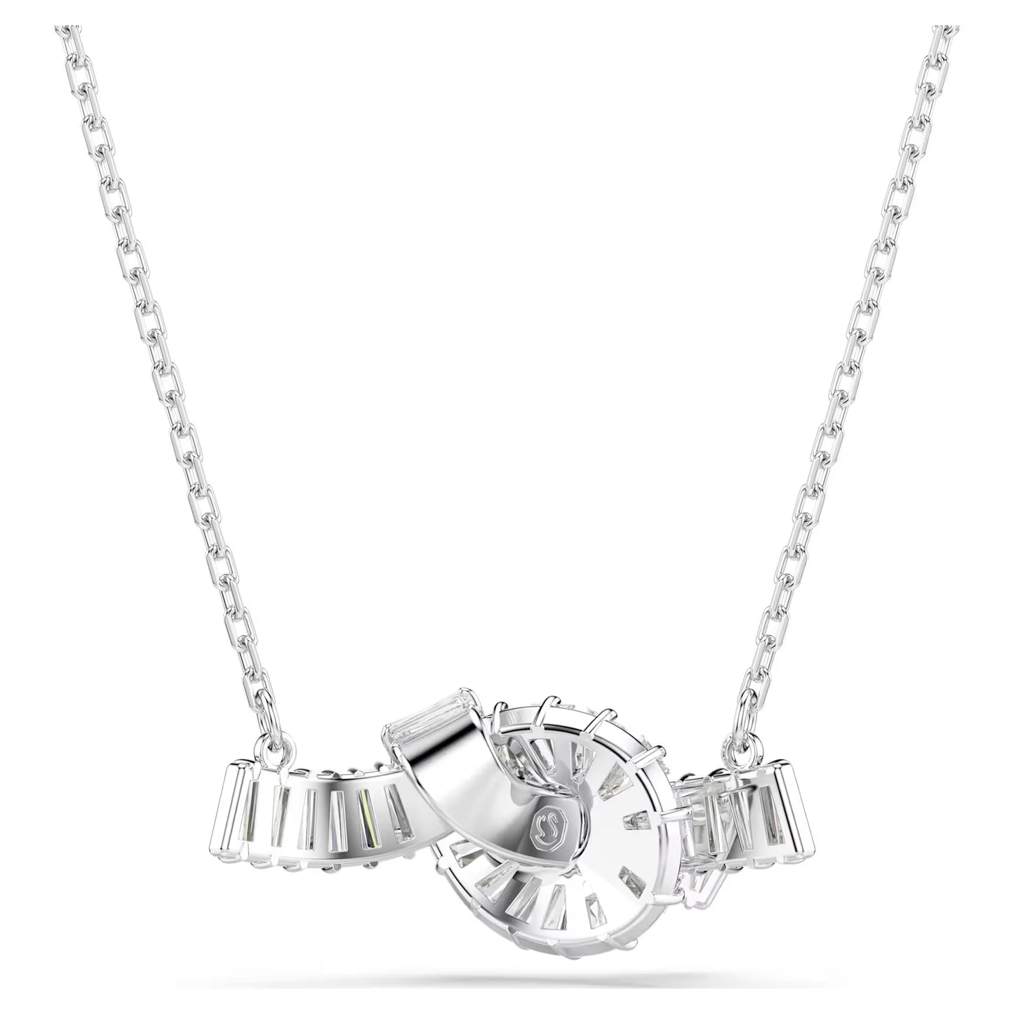 Matrix pendant, Baguette cut, Knot, White, Rhodium plated