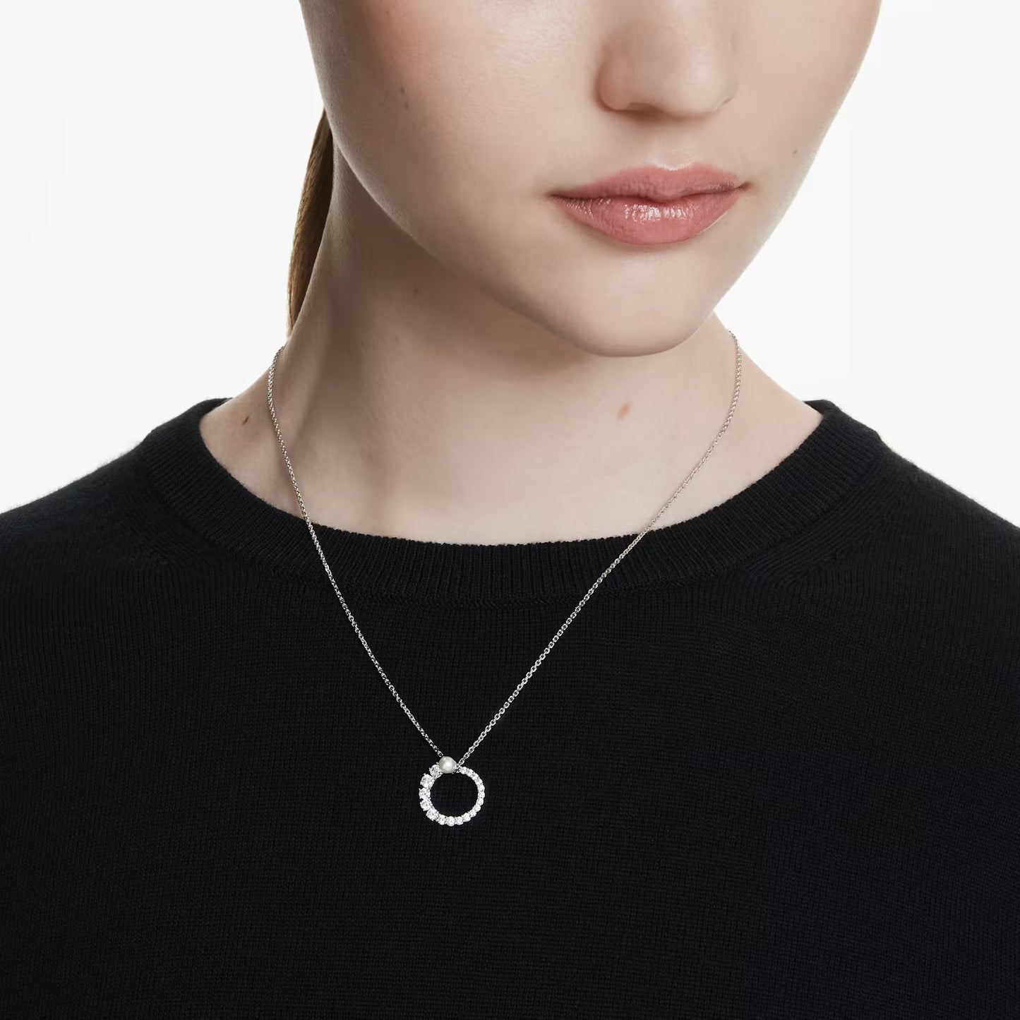 Matrix pendant, Crystal pearl, Round cut, White