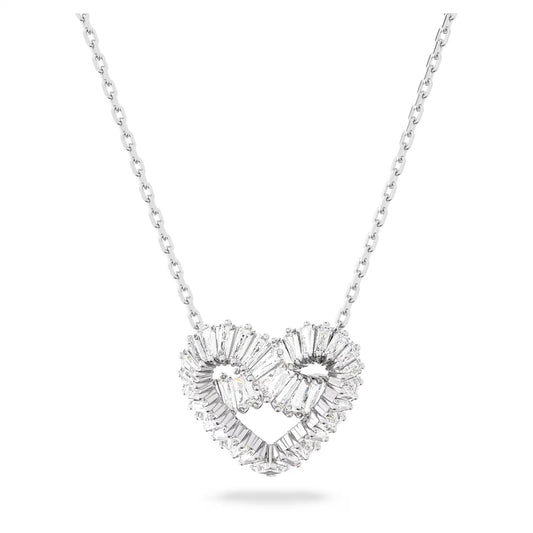 Matrix pendant, Mixed cuts, Heart, White, Rhodium plated