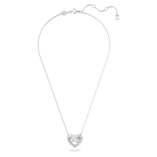 Matrix pendant, Mixed cuts, Heart, White, Rhodium plated