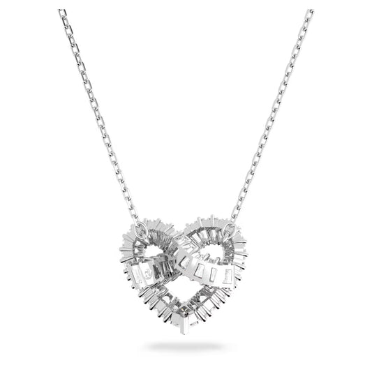 Matrix pendant, Mixed cuts, Heart, White, Rhodium plated