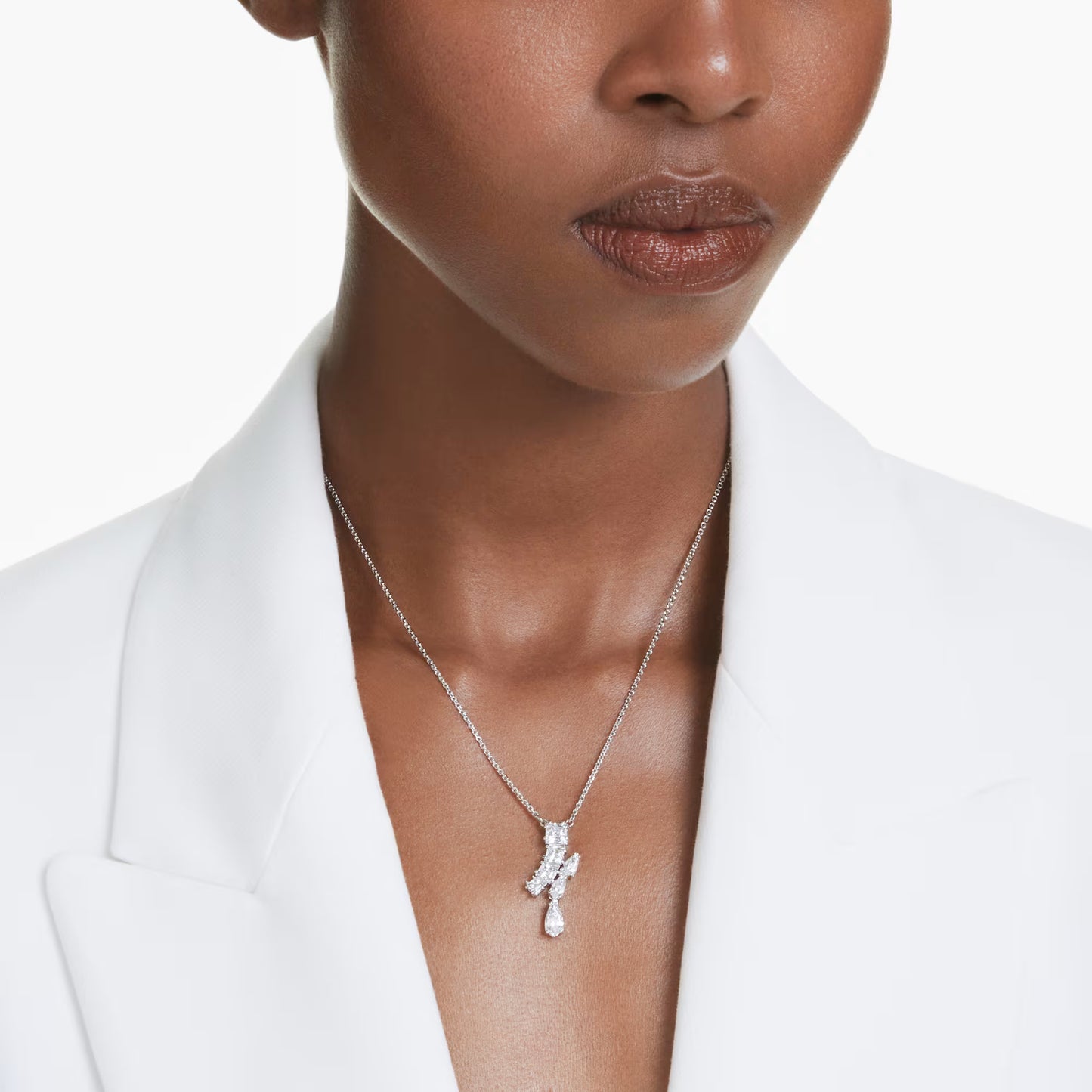 Matrix pendant, Mixed cuts, White, Rhodium