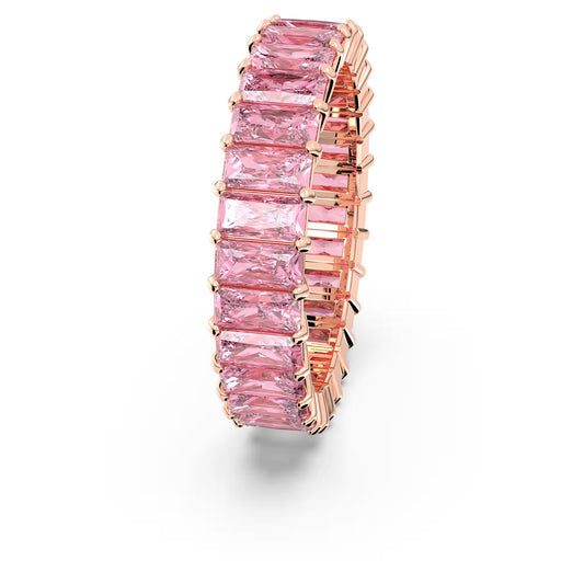 Matrix ring, Baguette cut, Pink, 18k rose gold finish, S58