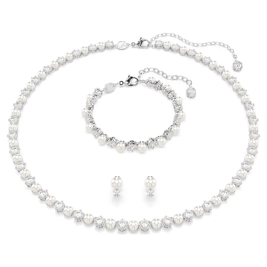 Matrix set, Crystal pearl, Round cut, White, Rhodium plated