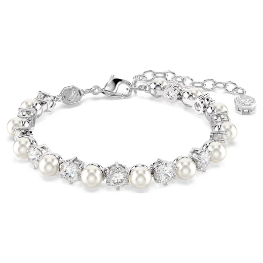 Matrix set, Crystal pearl, Round cut, White, Rhodium plated