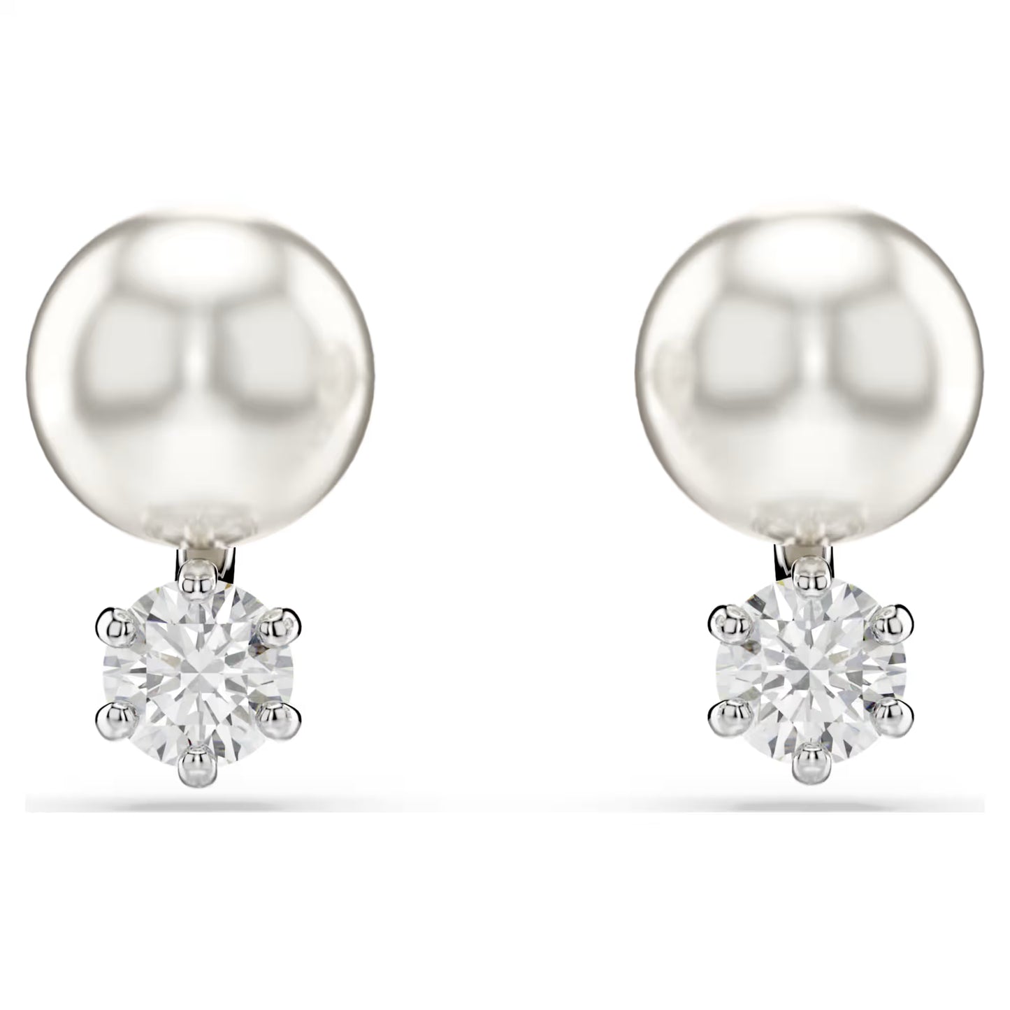 Matrix stud earrings, Crystal pearl, White Rhodium