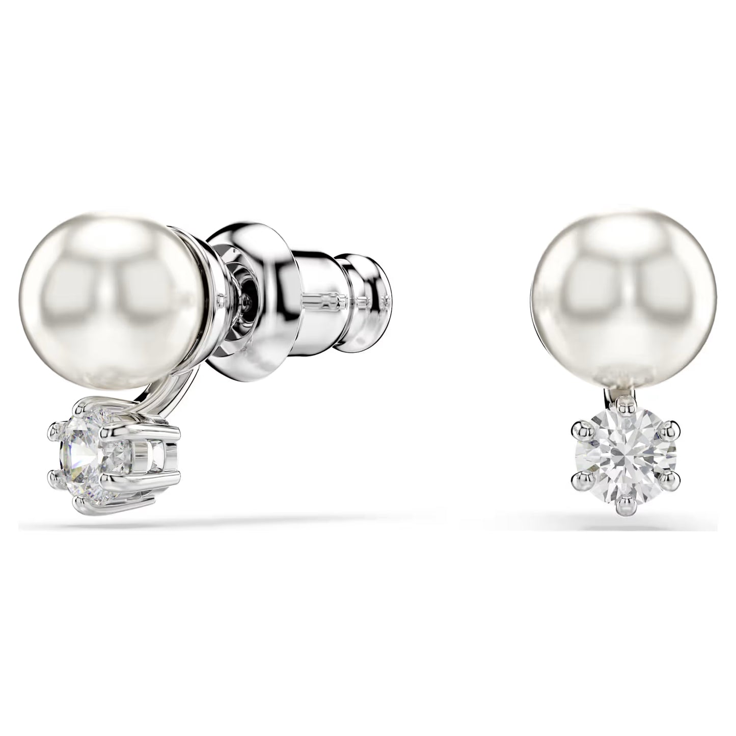 Matrix stud earrings, Crystal pearl, White Rhodium