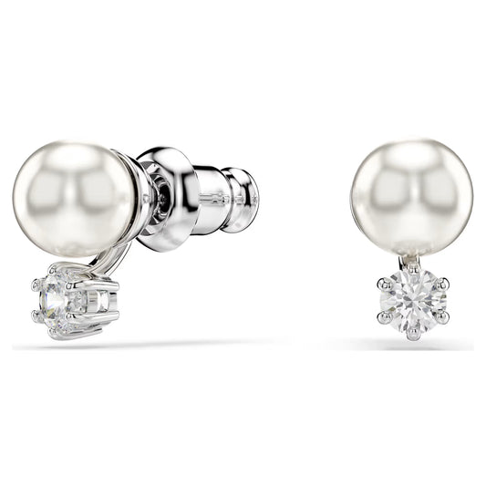 Matrix stud earrings, Crystal pearl, White Rhodium