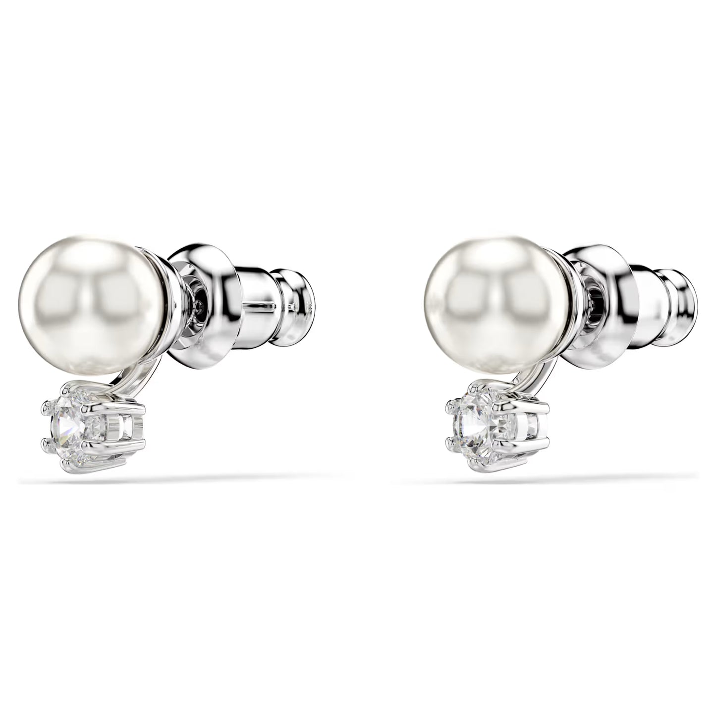 Matrix stud earrings, Crystal pearl, White Rhodium