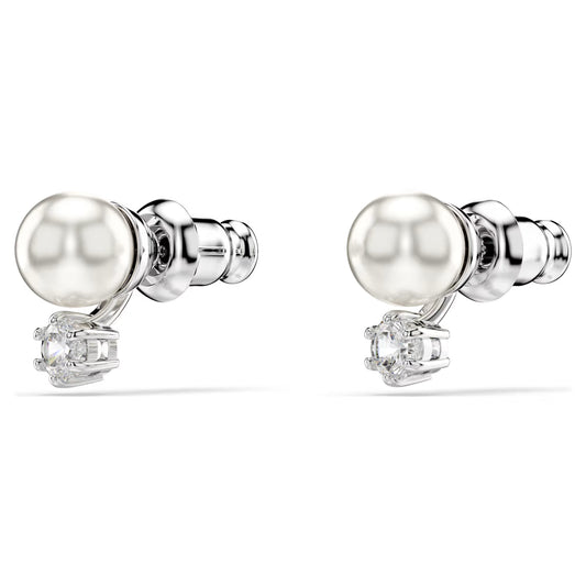 Matrix stud earrings, Crystal pearl, White Rhodium