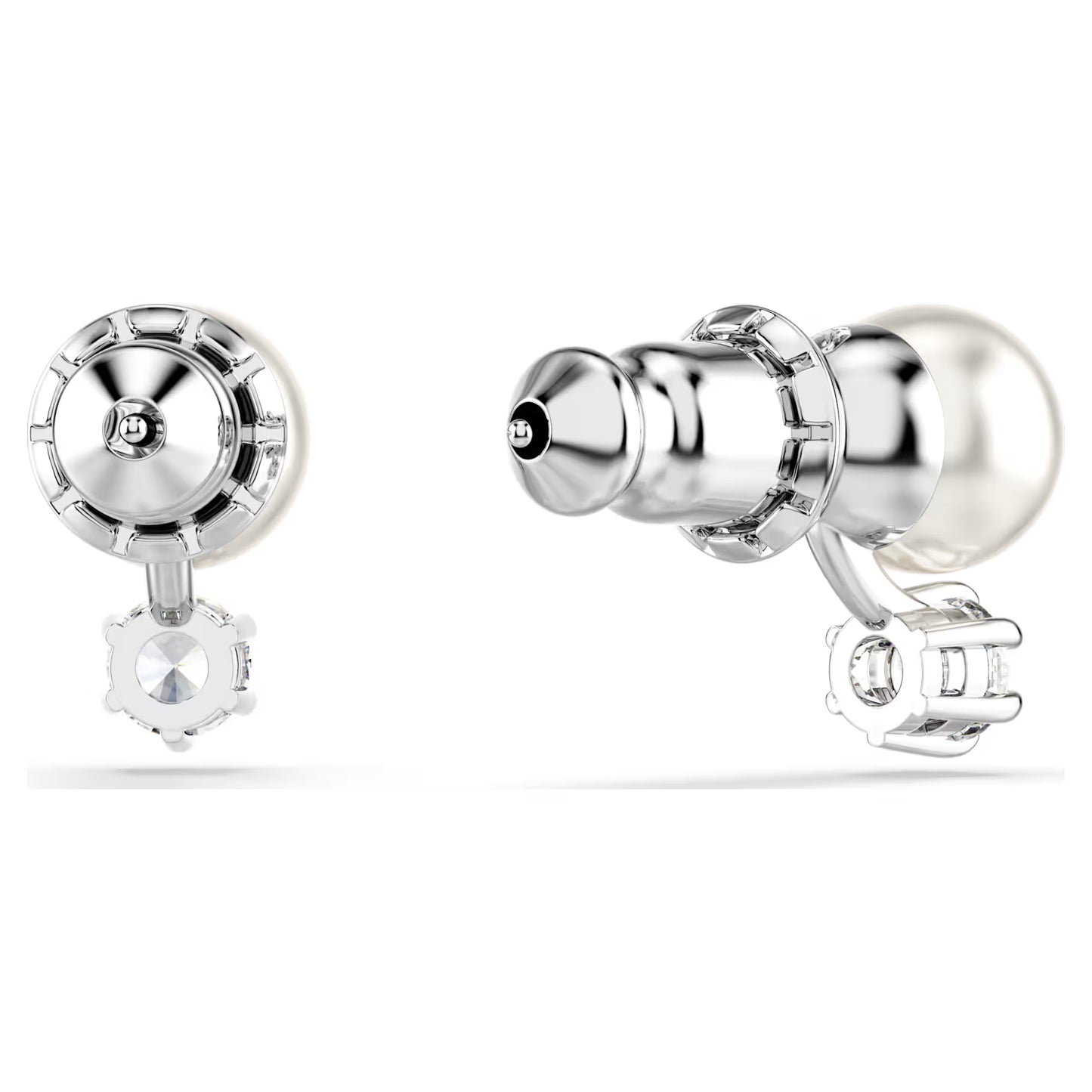Matrix stud earrings, Crystal pearl, White Rhodium