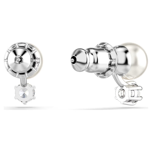 Matrix stud earrings, Crystal pearl, White Rhodium