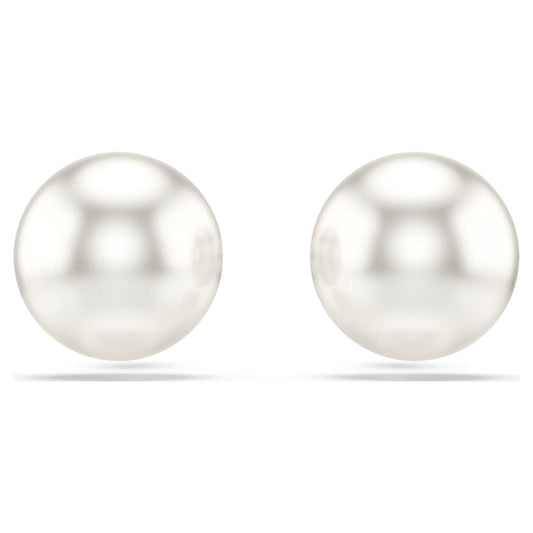Matrix stud earrings, Crystal pearl, White, Rhodium plated