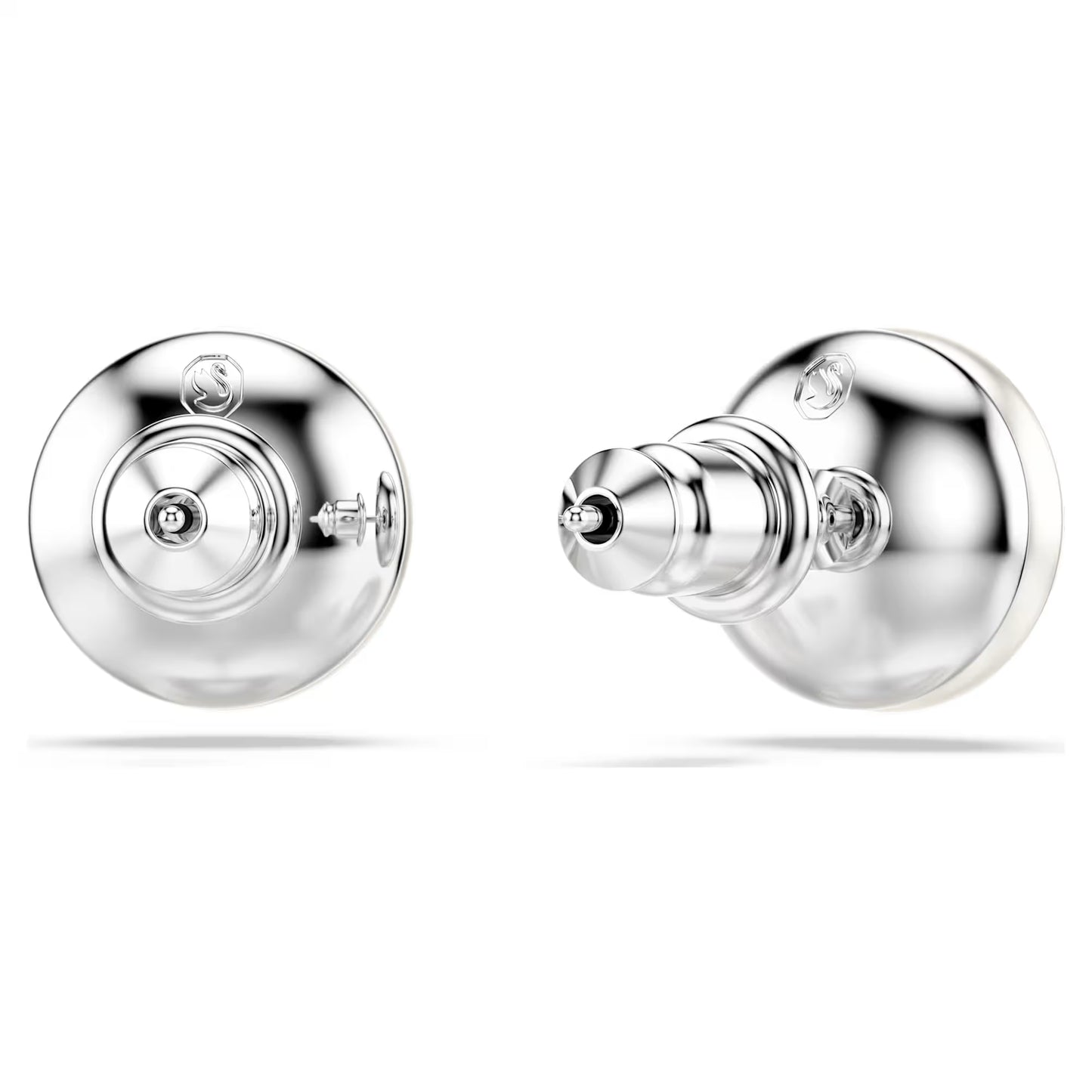 Matrix stud earrings, Crystal pearl, White, Rhodium plated