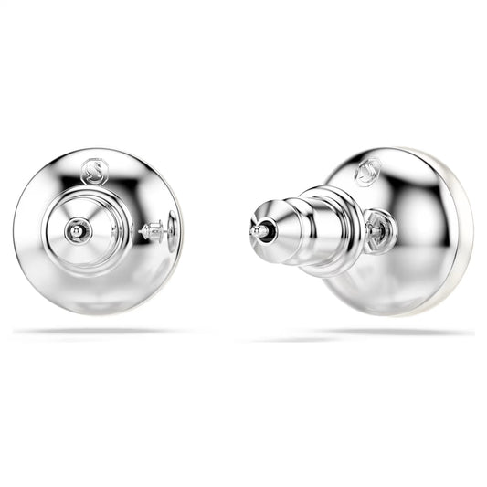 Matrix stud earrings, Crystal pearl, White, Rhodium plated
