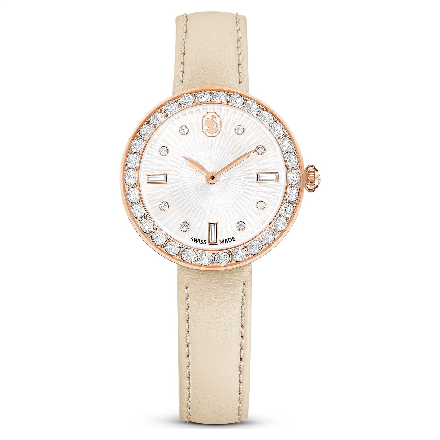 Matrix tennis 7-link watch, Swiss Made, Leather strap, Grey, Rose gold-tone finish