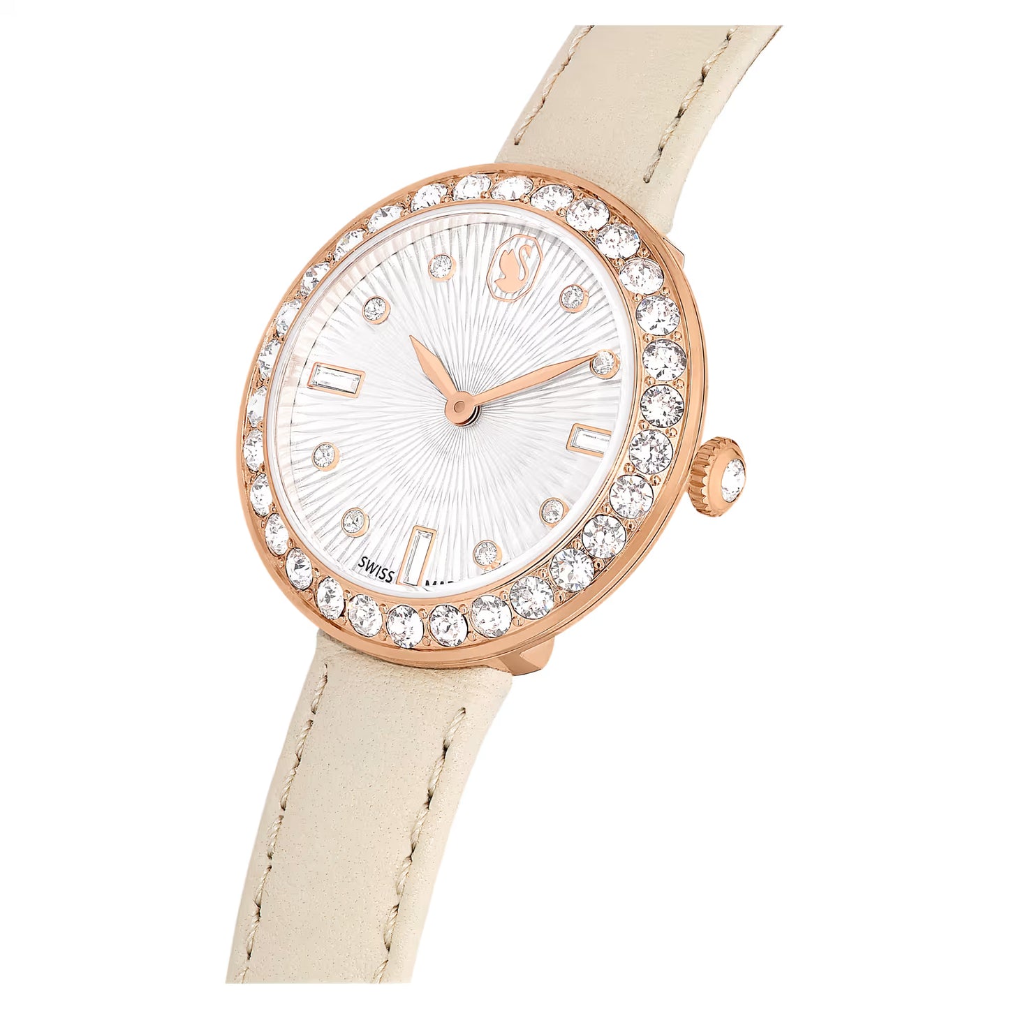 Matrix tennis 7-link watch, Swiss Made, Leather strap, Grey, Rose gold-tone finish