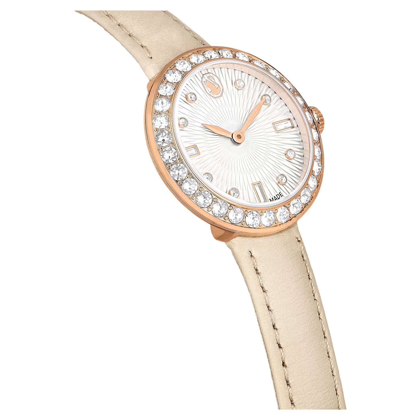 Matrix tennis 7-link watch, Swiss Made, Leather strap, Grey, Rose gold-tone finish