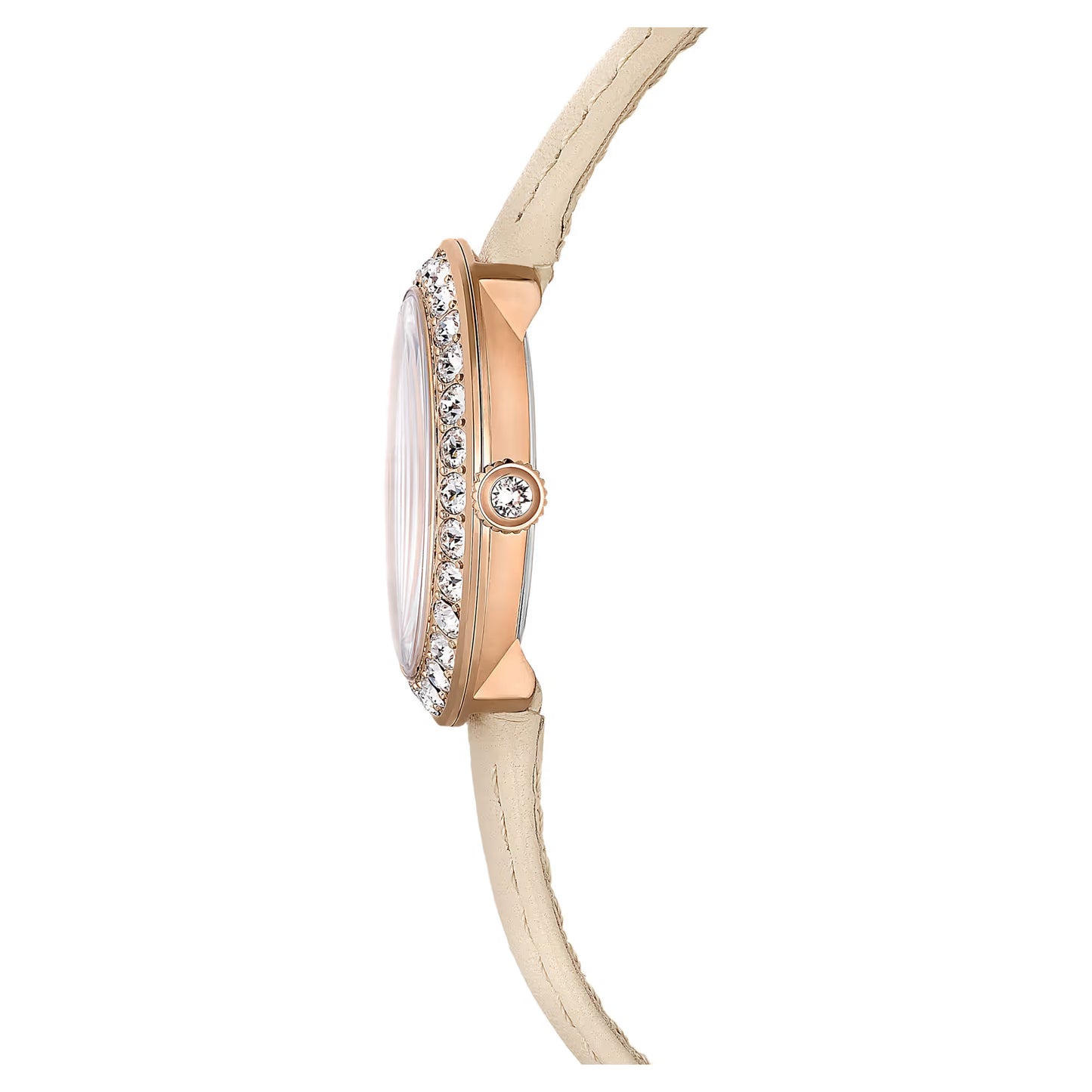 Matrix tennis 7-link watch, Swiss Made, Leather strap, Grey, Rose gold-tone finish