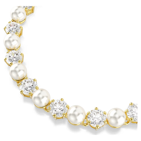 Matrix Tennis bracelet, Crystal pearl, Round cut, White, Gold-tone plated