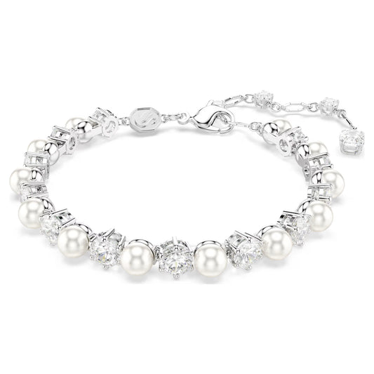 Matrix Tennis bracelet, Crystal pearl, Rhodium