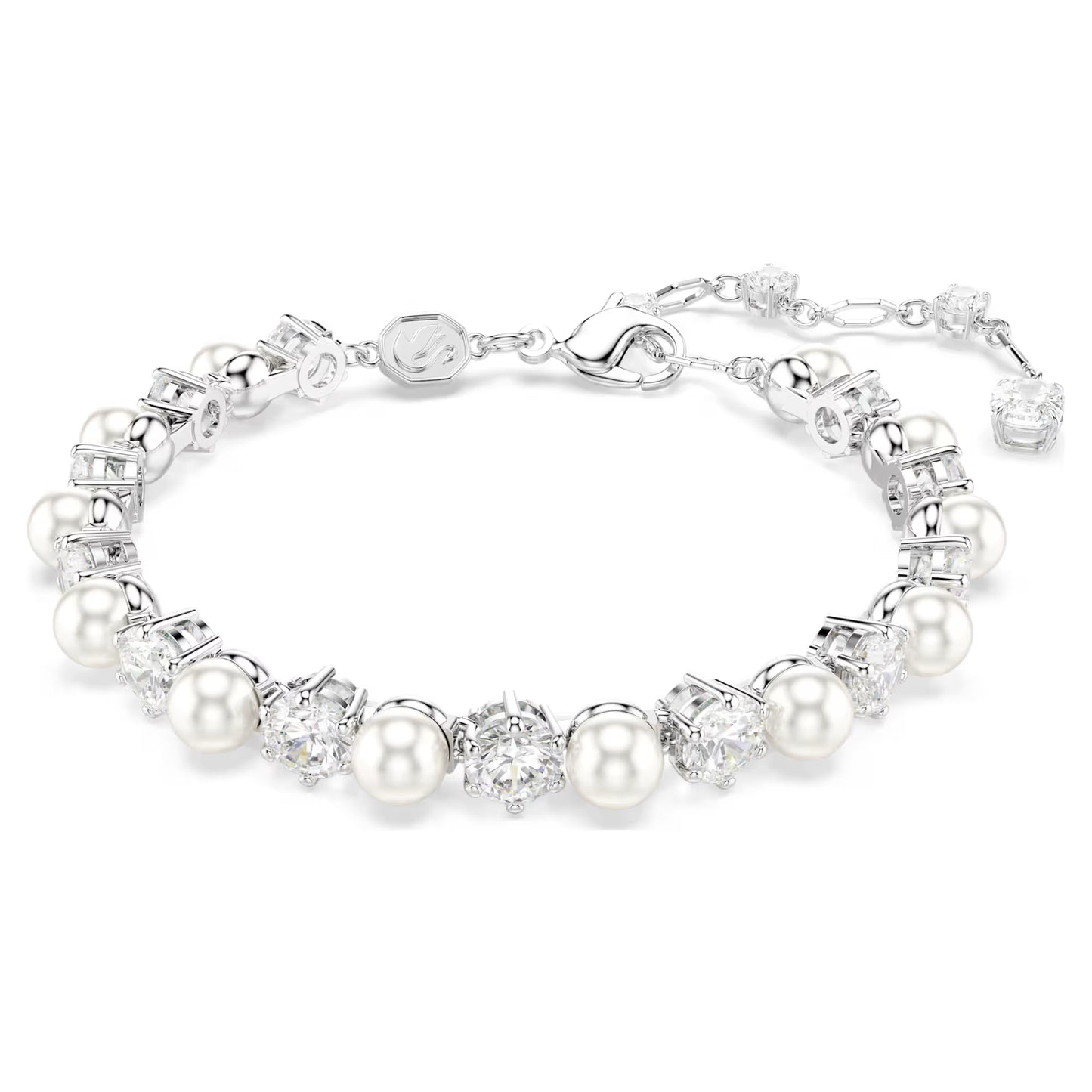 Matrix Tennis bracelet, Crystal pearl, Rhodium