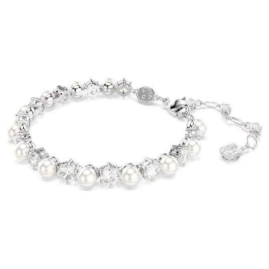 Matrix Tennis bracelet, Crystal pearl, Rhodium