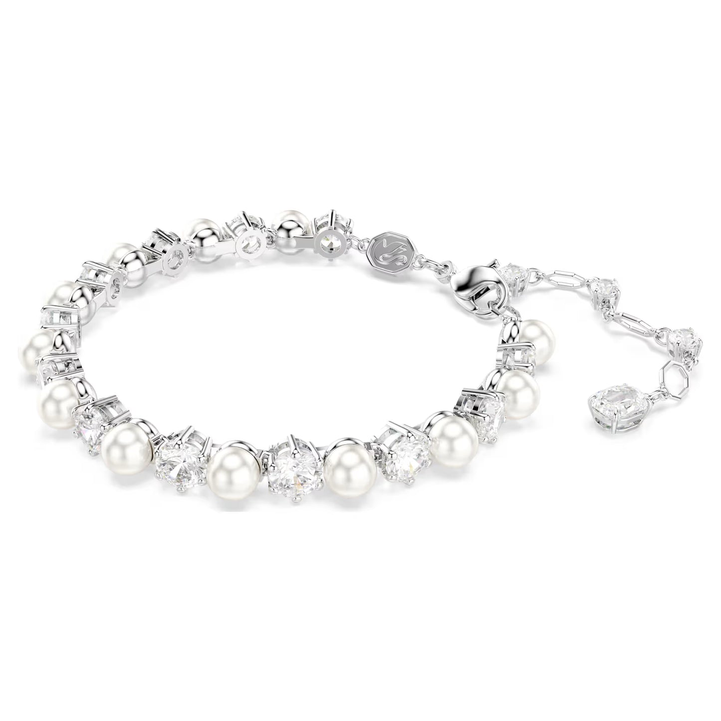 Matrix Tennis bracelet, Crystal pearl, Rhodium