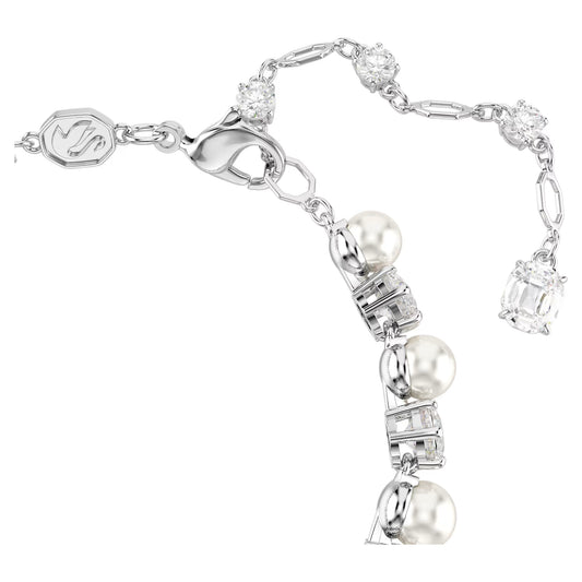 Matrix Tennis bracelet, Crystal pearl, Rhodium