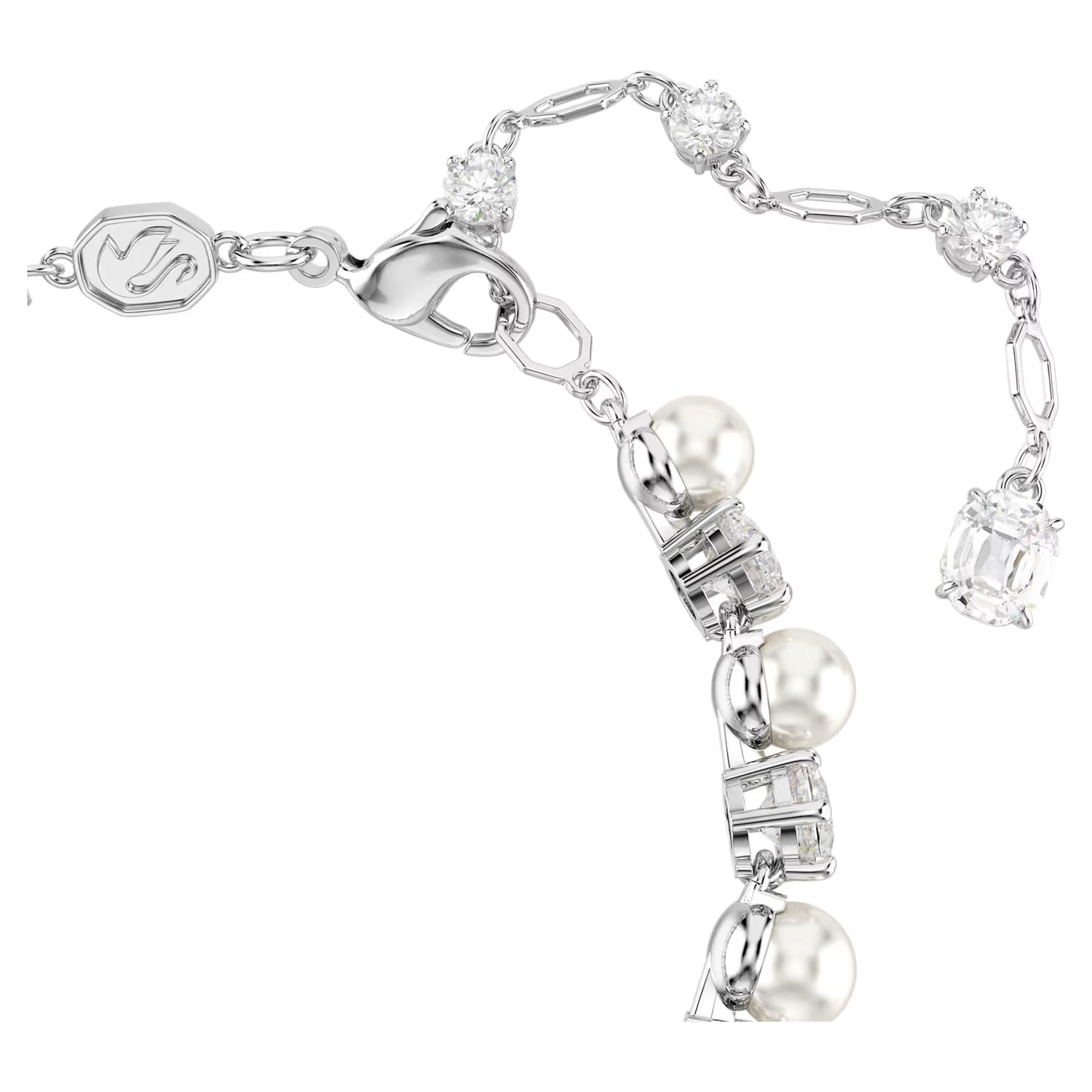 Matrix Tennis bracelet, Crystal pearl, Rhodium