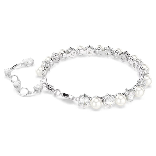 Matrix Tennis bracelet, Crystal pearl, Rhodium