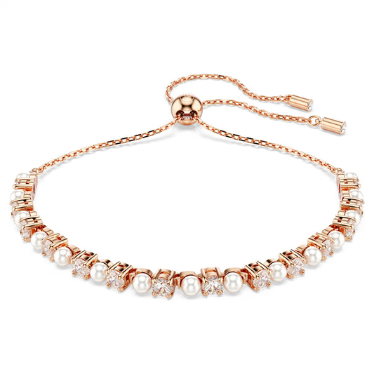 Matrix Tennis bracelet, Crystal pearl, Round cuts, White, Rose gold-tone plated