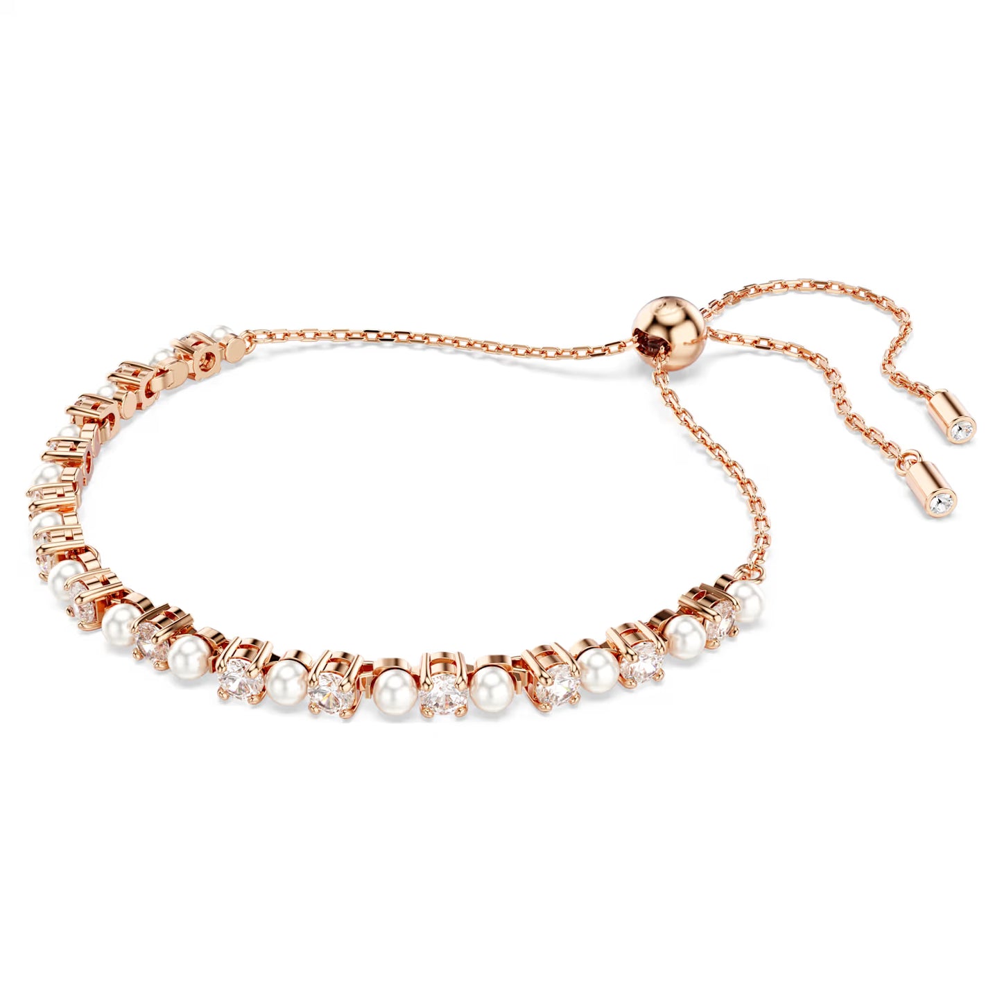 Matrix Tennis bracelet, Crystal pearl, Round cuts, White, Rose gold-tone plated