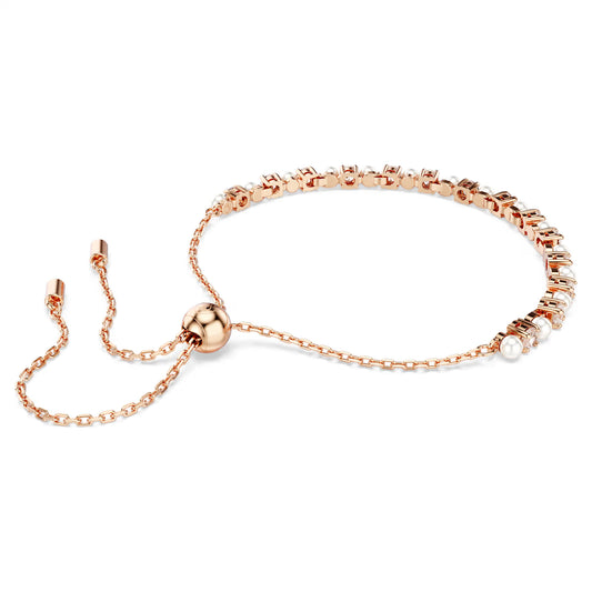 Matrix Tennis bracelet, Crystal pearl, Round cuts, White, Rose gold-tone plated